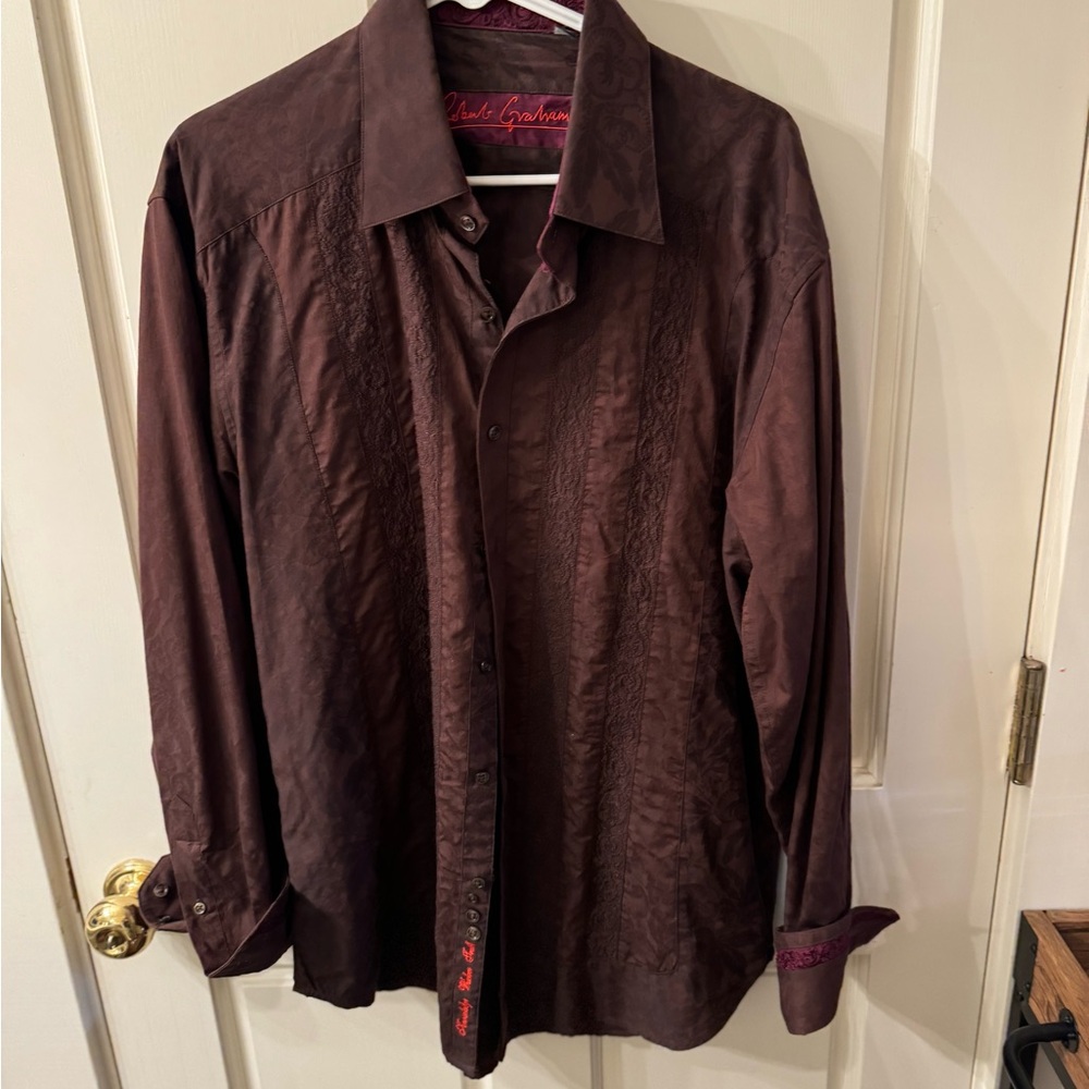 Robert Graham embroidered shirt. Size L.  Burgundy on Burgundy